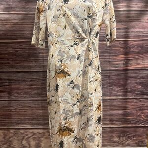 Yathon Beige and Gold Floral Midi Dress